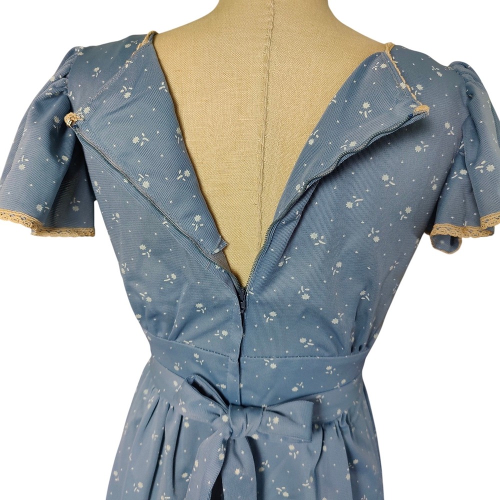Vintage 70s Prairie Maxi Dress Floral Cottagecore 9 Victorian Revival Robins Egg - Picture 4 of 11